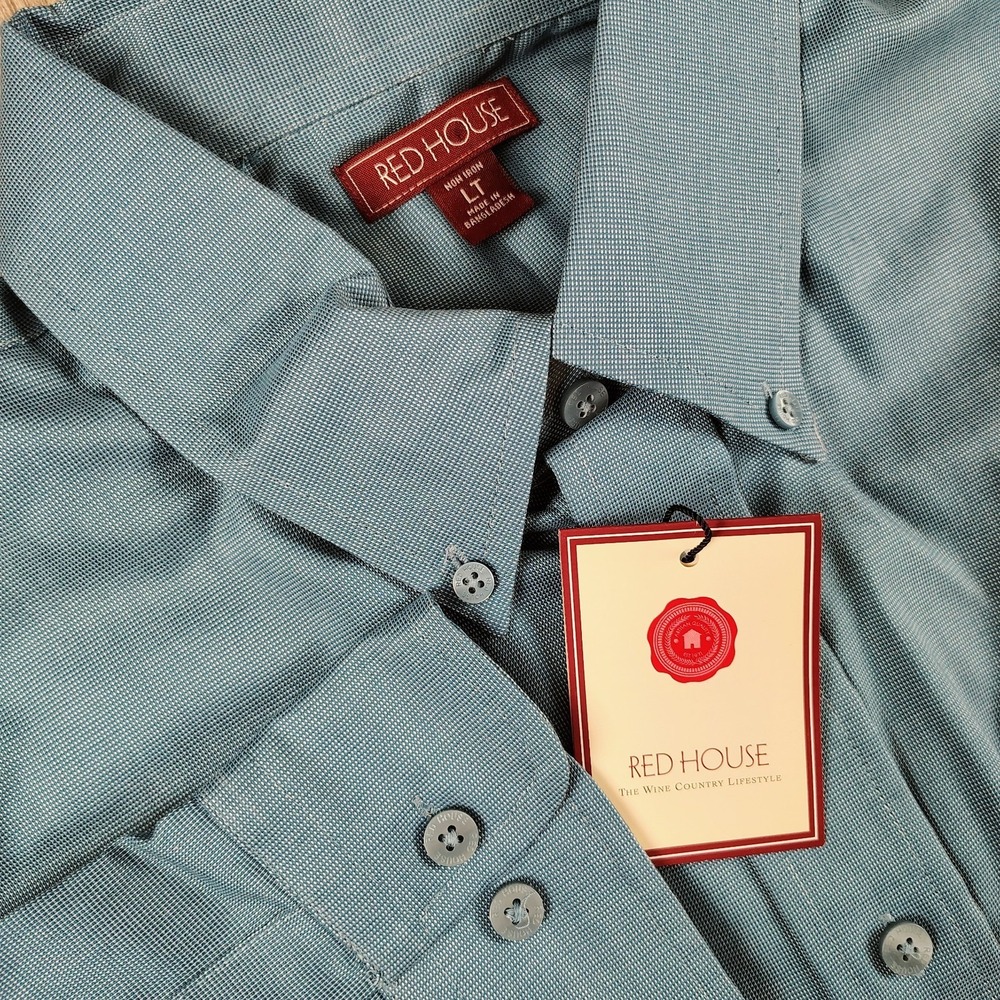 Red House Blue Long Sleeve Button Down Micro Check Shirt Non-Iron LT 100% Cotton